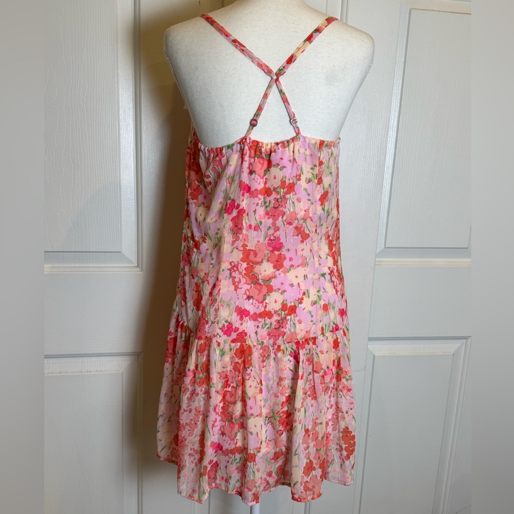 Abercrombie & Fitch Pink Floral Mini Dress Size M Flowy Ruffle Hem Strappy - Picture 5 of 8